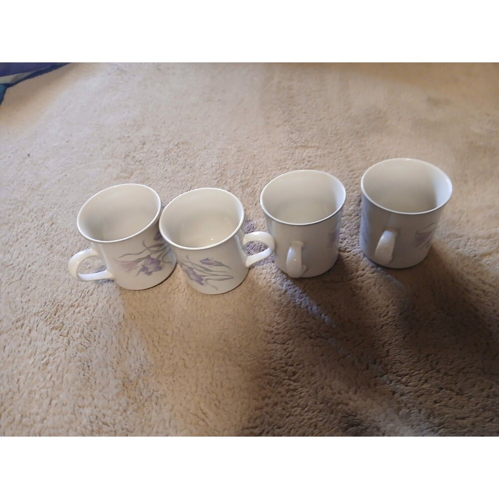 Set of 4 China Pearl Stoneware Coffee Mugs – Orchid Pattern –1987 –Discontinued